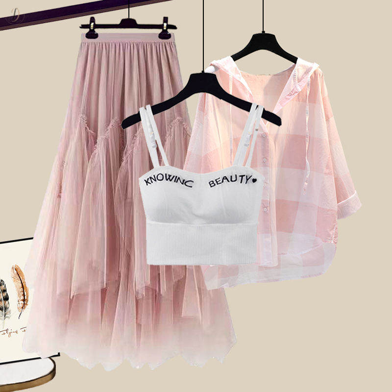 ピンク/スカート+ピンク/シャツ+ホワイト/タンクトップ