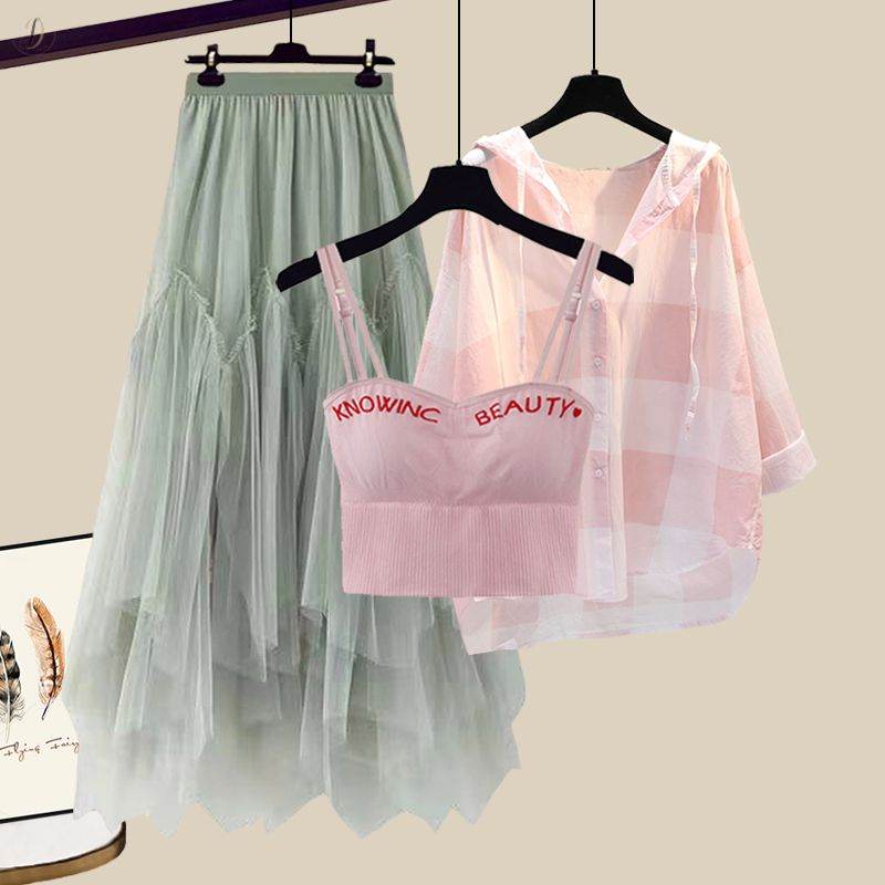 グリーン/スカート+ピンク/シャツ+ピンク/タンクトップ