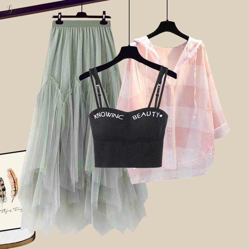 グリーン/スカート+ピンク/シャツ+ブラック/タンクトップ