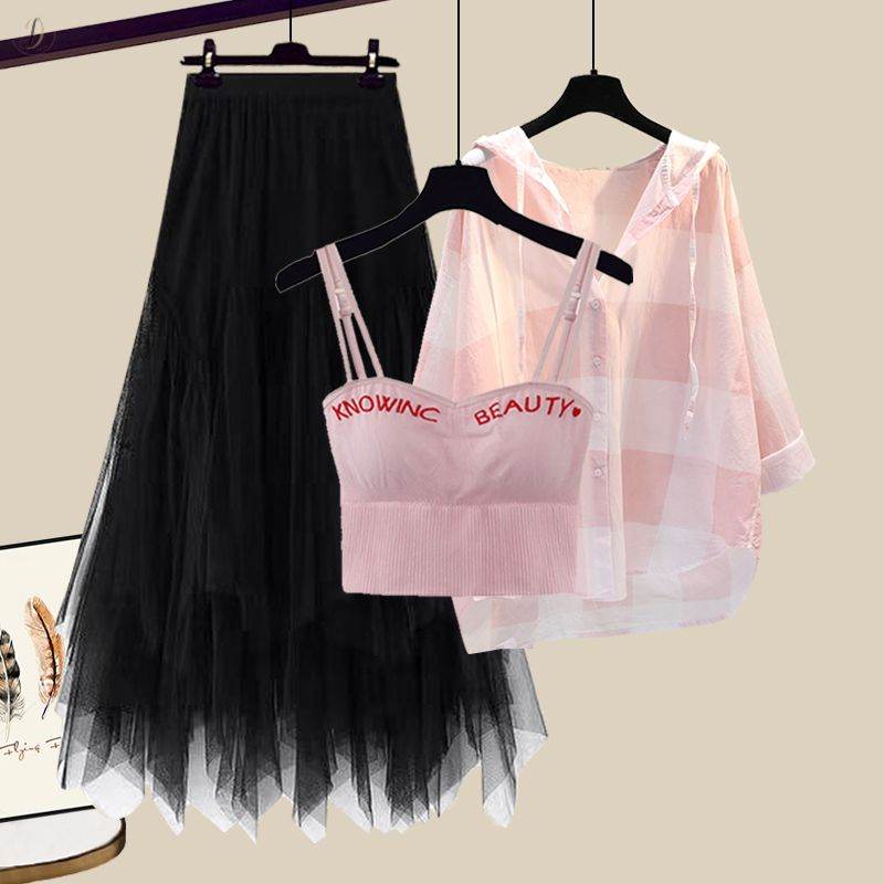 ブラック/スカート+ピンク/シャツ+ピンク/タンクトップ