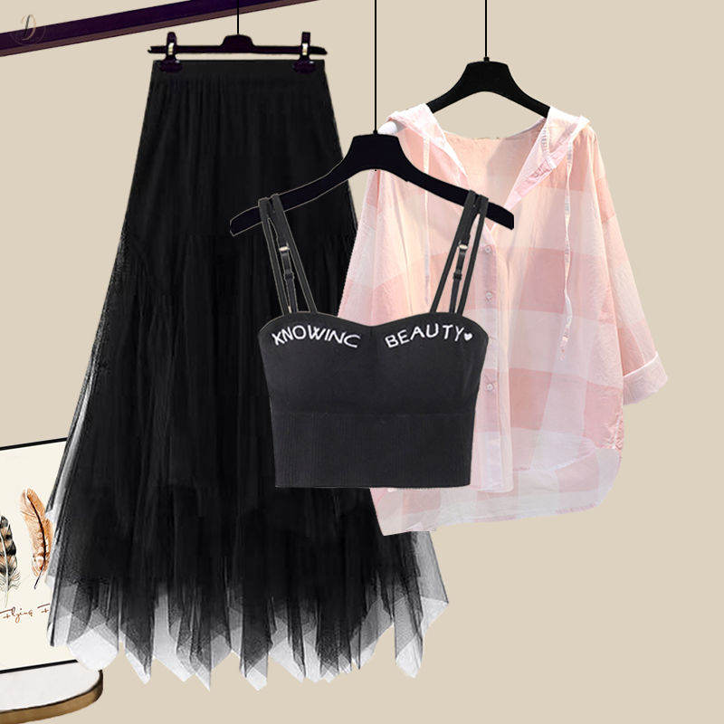ブラック/スカート+ピンク/シャツ+ブラック/タンクトップ
