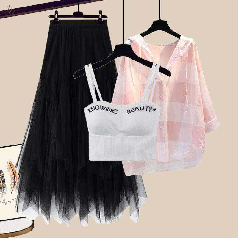 ブラック/スカート+ピンク/シャツ+ホワイト/タンクトップ