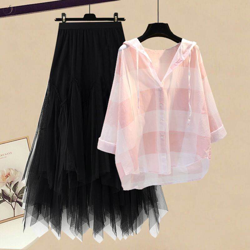 ピンク/シャツ+ブラック/スカート