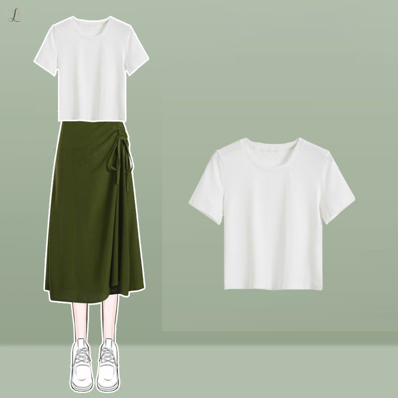 ホワイト/Tシャツ+グリーン/ワンピース