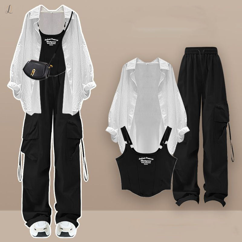 ホワイト/シャツ+ブラック/キャミソール+ブラック/パンツ