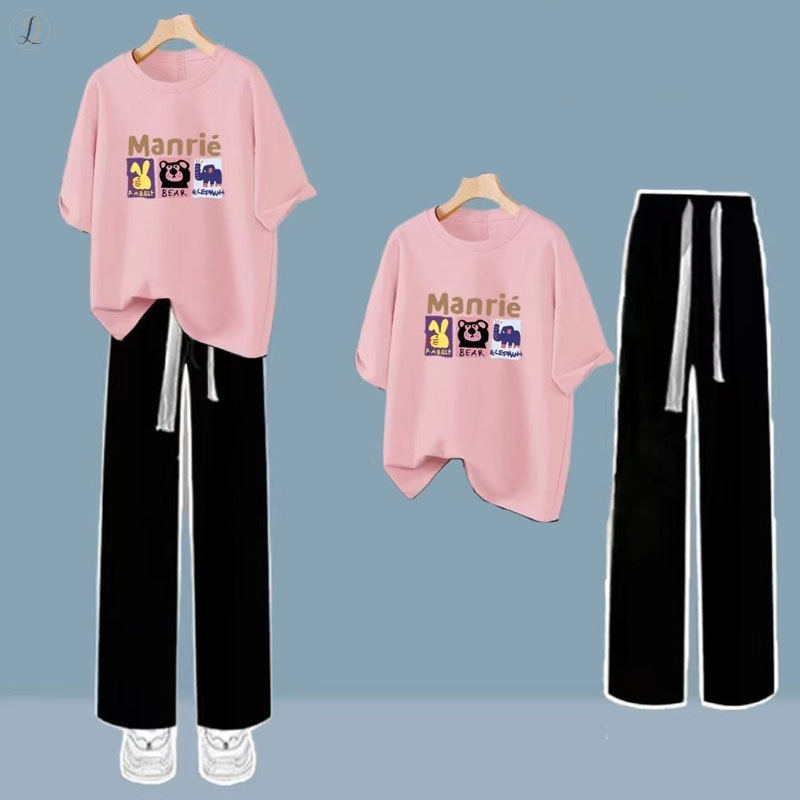 ピンク/Tシャツ+ブラック/パンツ